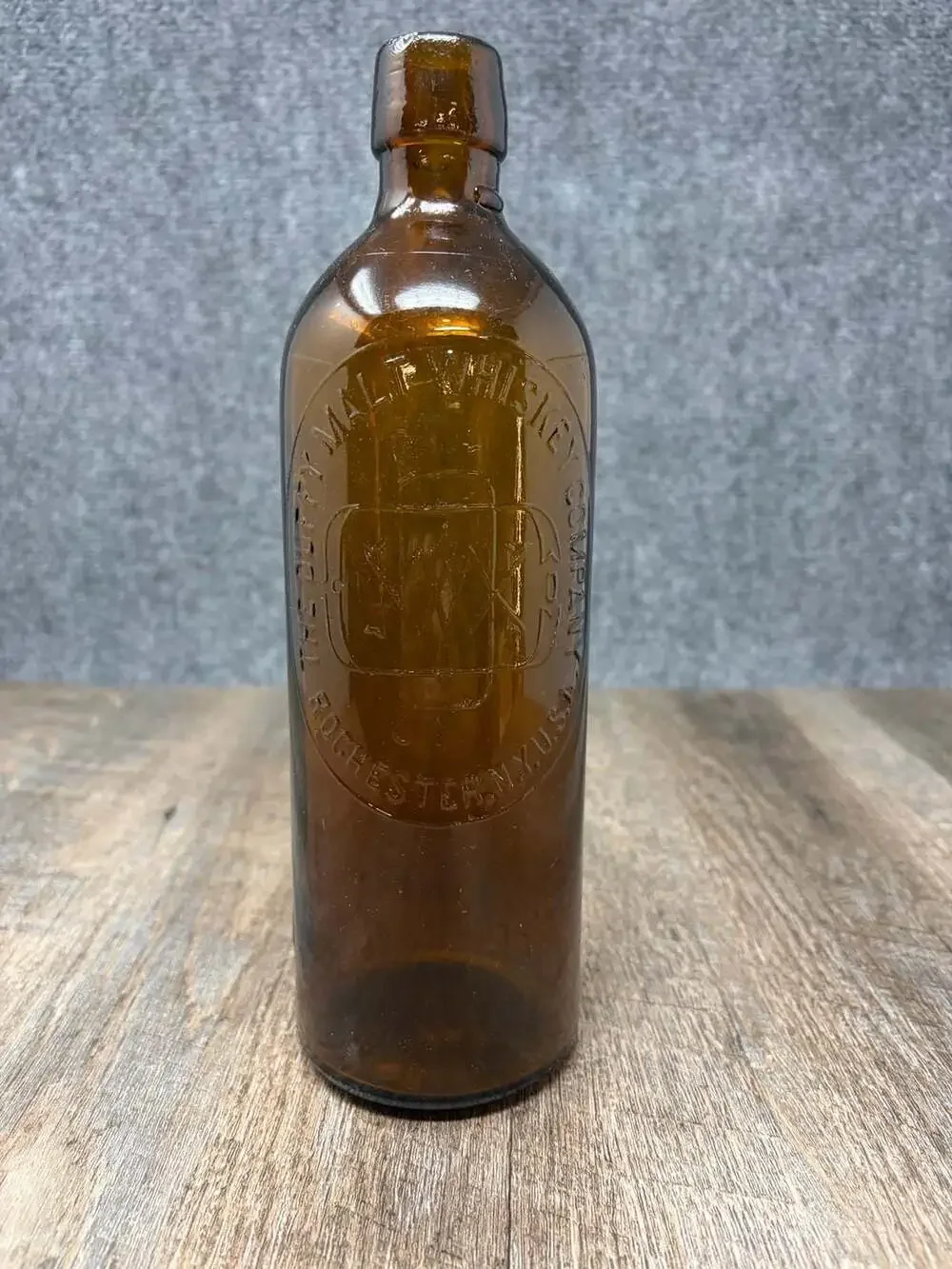 Duffy Malt Whiskey Bottle Amber Embossed Rochester NY 1/5 Gallon Antique